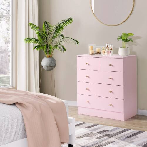 Alt View 7. Winado - Modern 5 Drawer Dresser Tall Dresser Chest of Drawers Anti-Tipping Device Metal Handle for Bedroom Living Room Hallway - Pink.