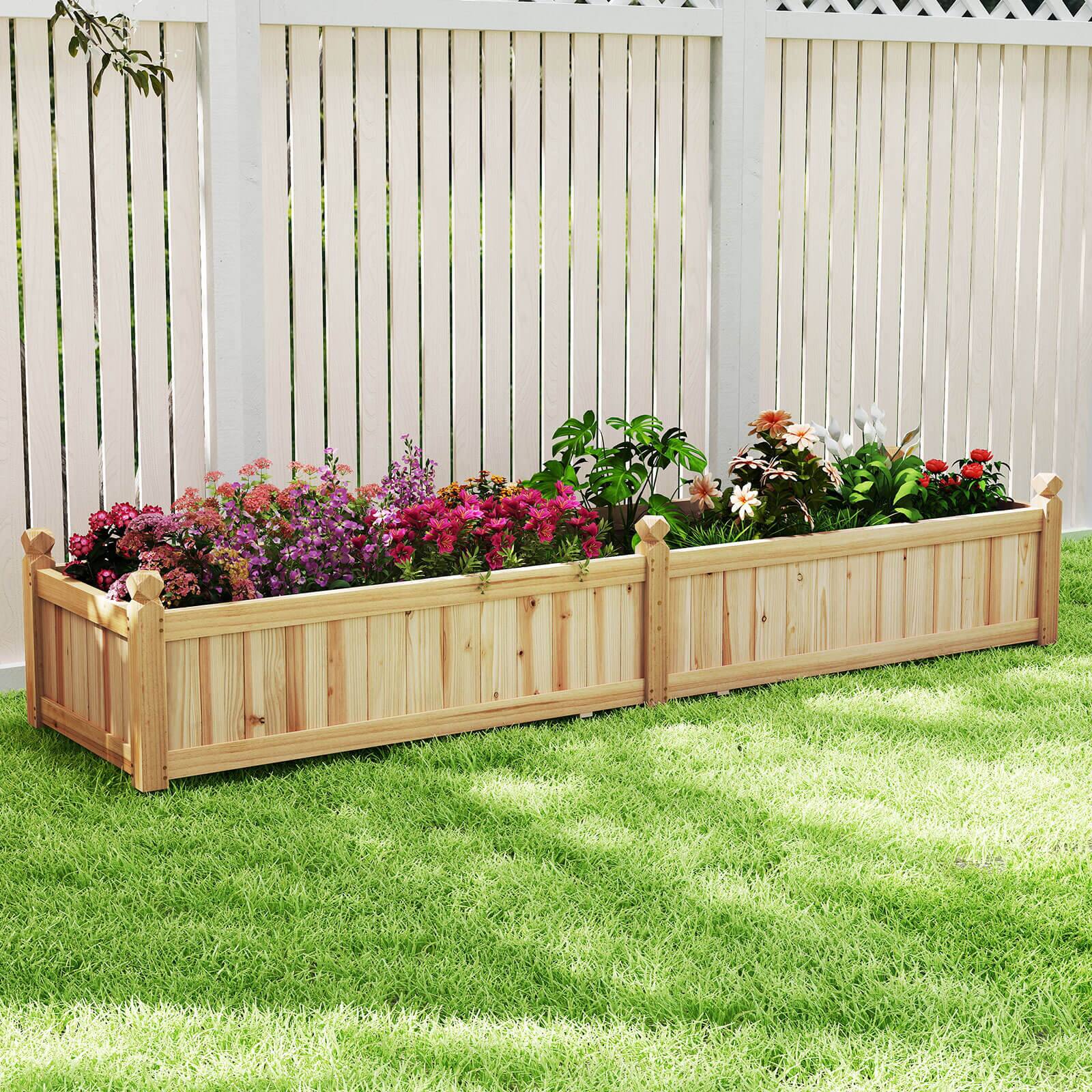 Alt View 3. Costway - Costway Wooden Raised Garden Bed Outdoor Rectangular Planter Box whth Drainage Holes - Natural.