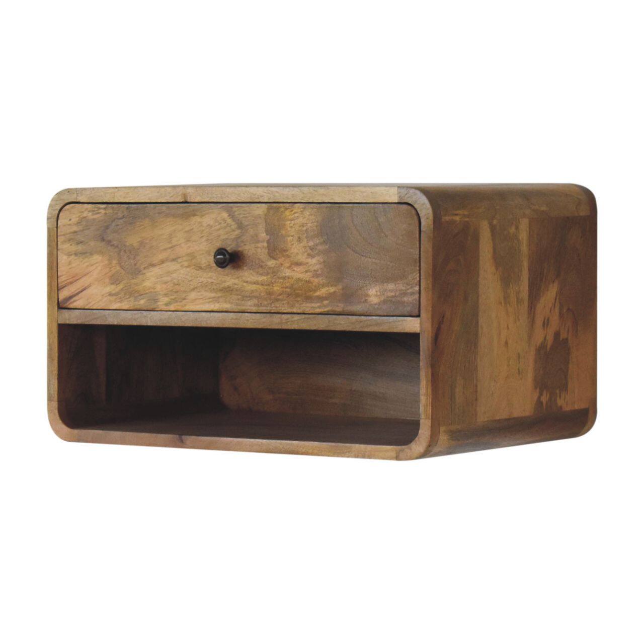 Left. Artisan Furniture - Artisan Furniture Solid Wood Large Floating Curve Open Slot Bedside, 1 Drawer, Brown - Brown.