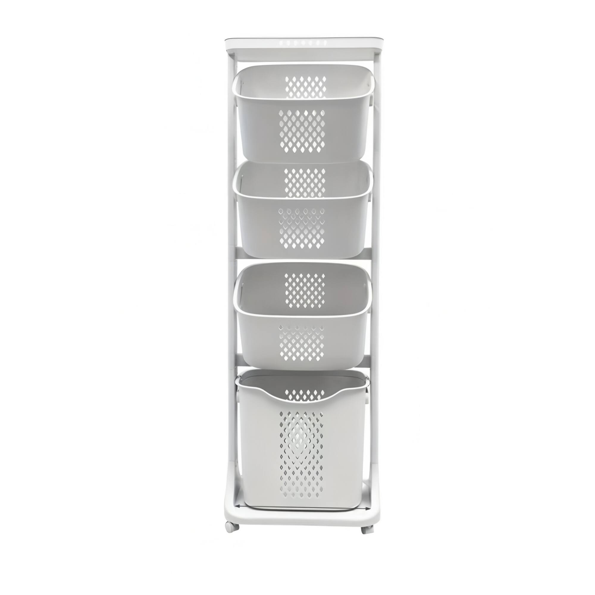 Alt View 6. ELEMENT ACE - 4-Tier Laundry Sorting Hamper with Wheels - Removable Baskets for Efficient Clothes Organization - White.