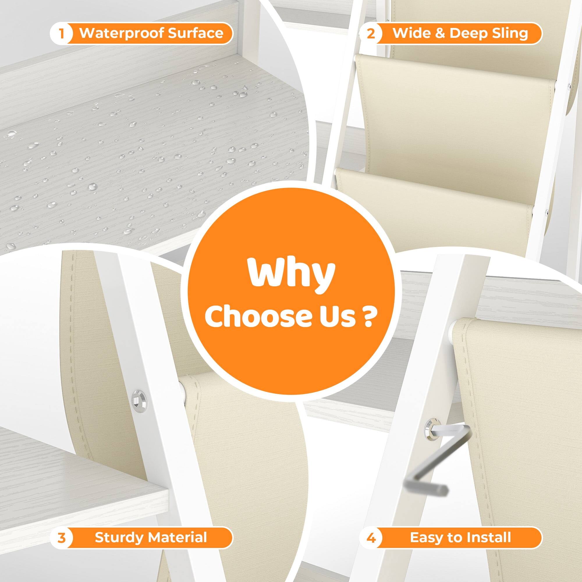 1. Waterproof Surface
2. Wide & Deep Sling
3. Sturdy Material
4. Easy to Install

Why Choose Us?