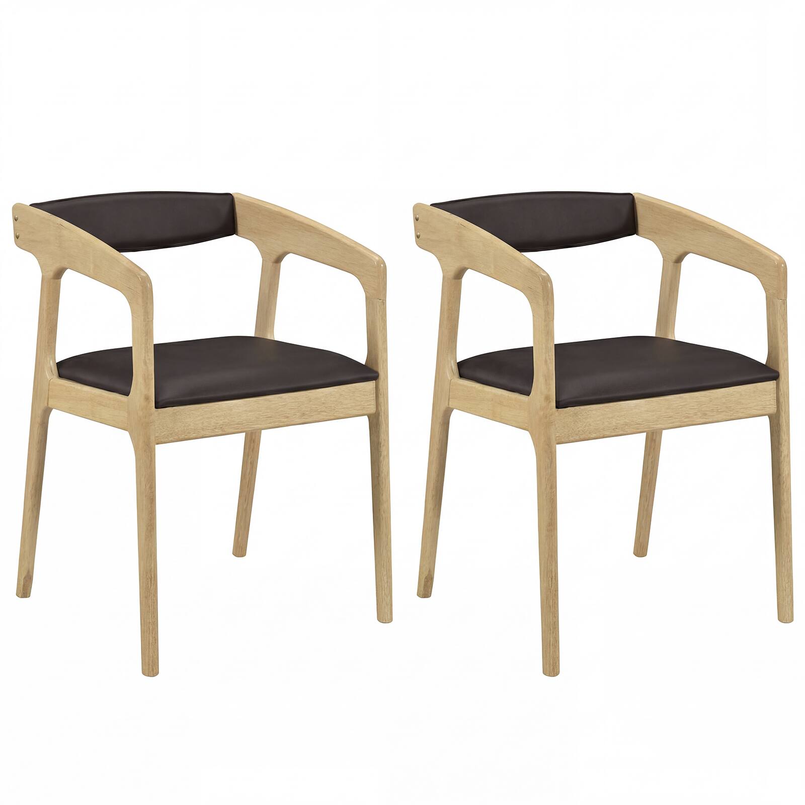 Alt View 7. Gymax - Gymax 2PCS Accent Armchairs Upholstered PU Leather Chairs w/ Padded Backrest & Seat Black & Natural - Yellow.