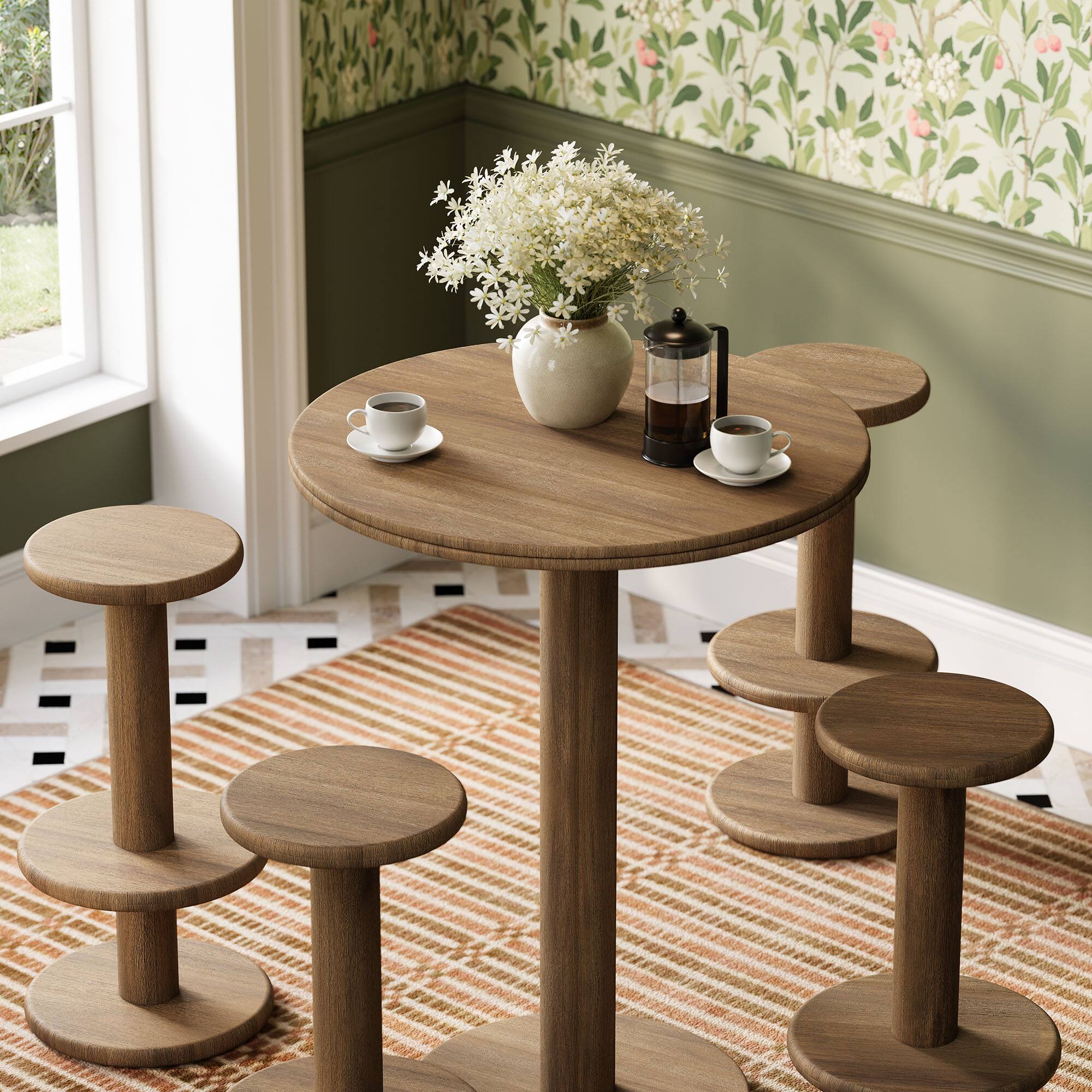 Alt View 3. Modway - Neo 5-Piece Round Indoor - Outdoor Round Patio Bar Table And Stool Set by Modway - Cocoa Brown.
