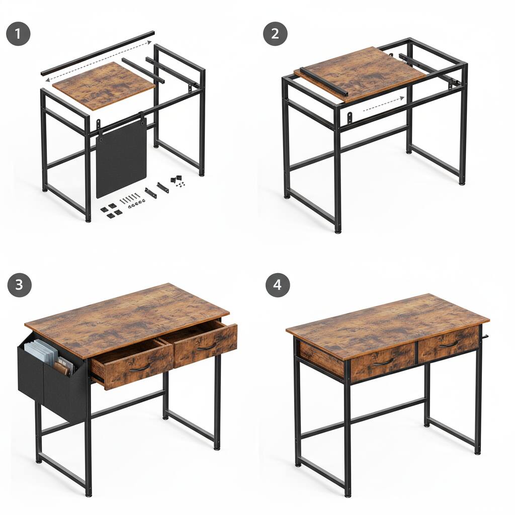 Back. AOITUN - 32 Inch Rustic Desk with Storage Bag & Hook, Small Computer Writing Table for Home Office, Dorm Room & Students. - brown.