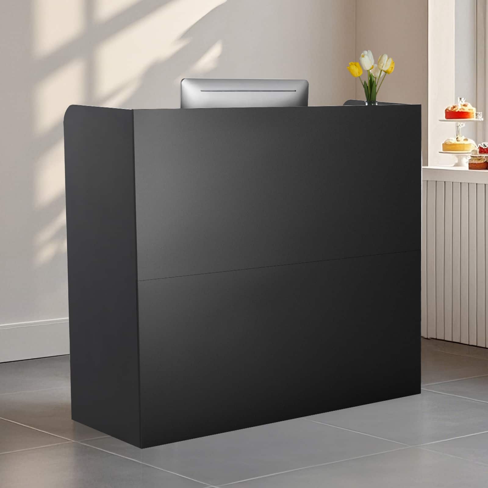 VEVOR - Reception Desk, 47 Inch Rectangular Front Counter Table, Office Reception Counter - Black