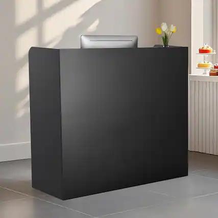 Front. VEVOR - Reception Desk, 47 Inch Rectangular Front Counter Table, Office Reception Counter - Black.