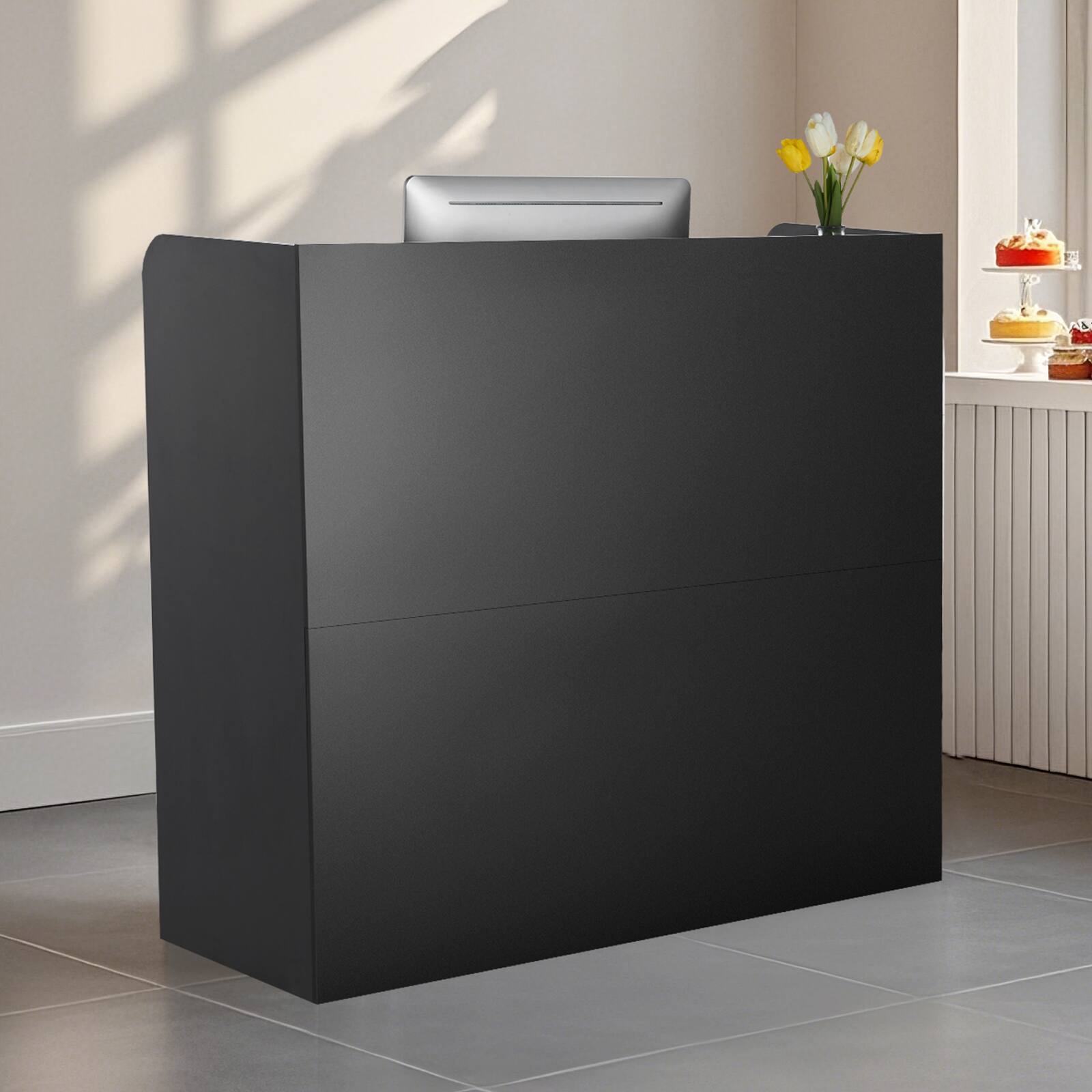 Front. VEVOR - Reception Desk, 47 Inch Rectangular Front Counter Table, Office Reception Counter - Black.