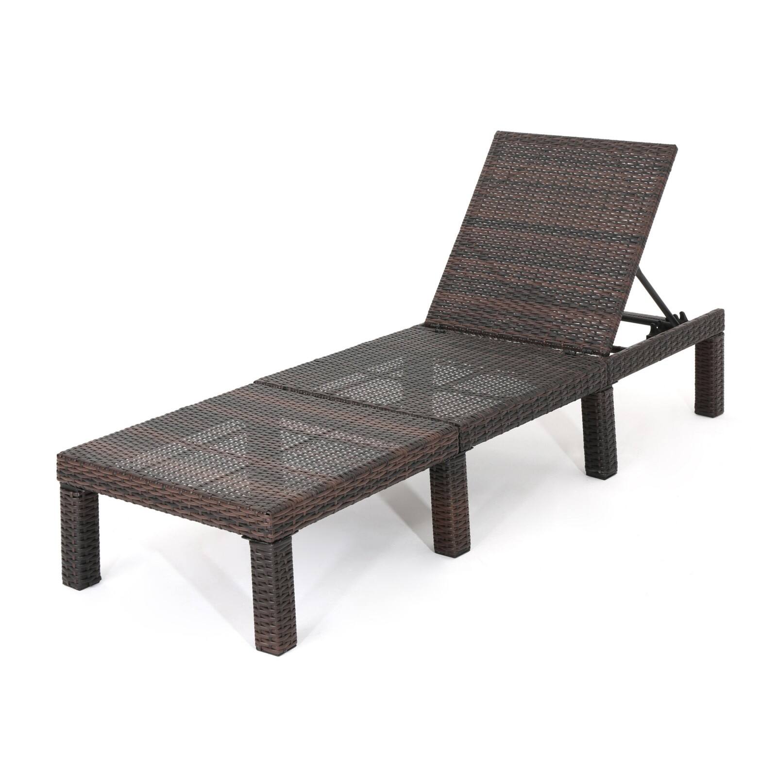 Front. Ecooso - Outdoor Chaise Lounge with Wicker Design and Adjustable Backrest - Brown.