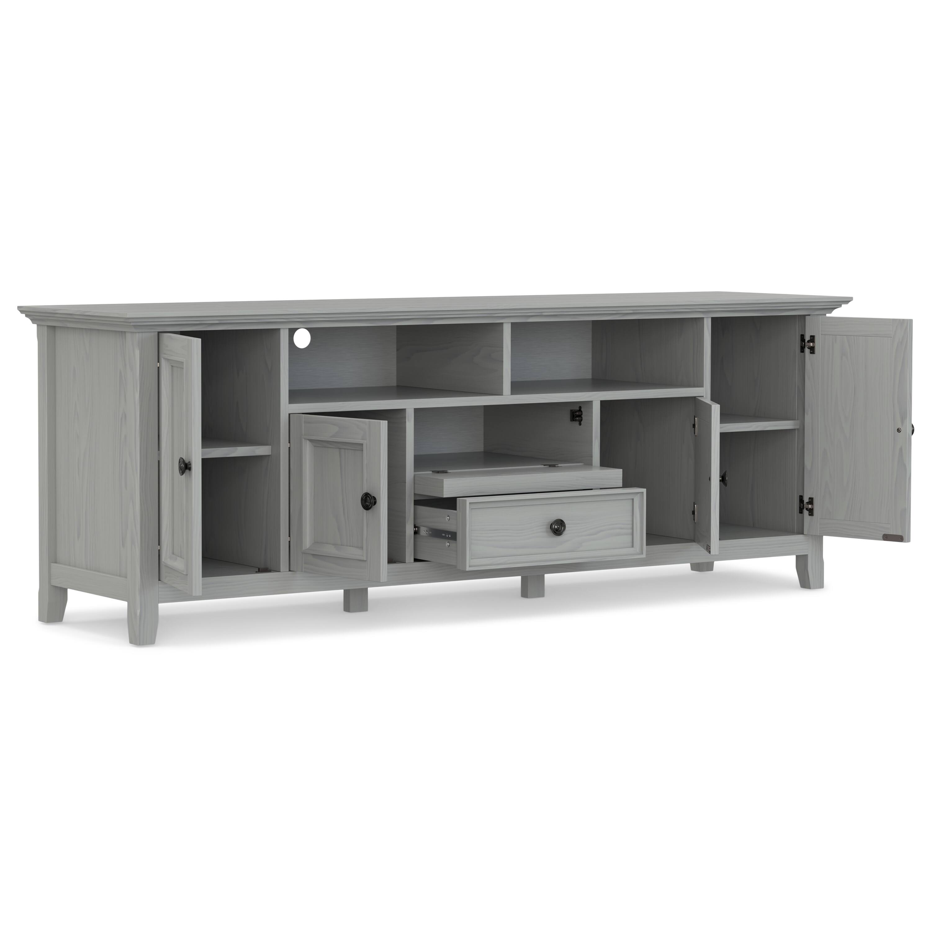 Alt View 4. Simpli Home - Amherst 72 inch Solid Wood TV Media Stand in Fog Grey - Fog Grey.