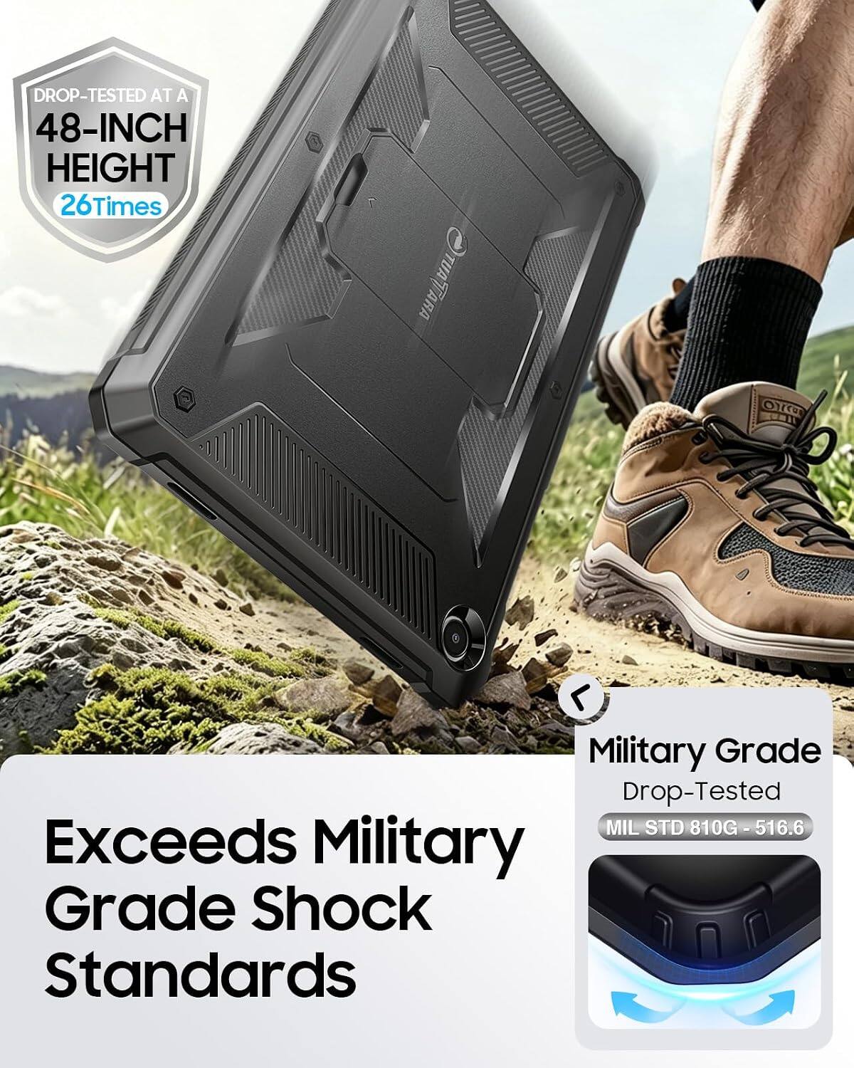 DROP-TESTED AT A 48-INCH HEIGHT 26 Times

26 TUA TUATARA ARA O

Military Grade Drop-Tested MIL STD 810G - 516.6

Exceeds Military Grade Shock Standards