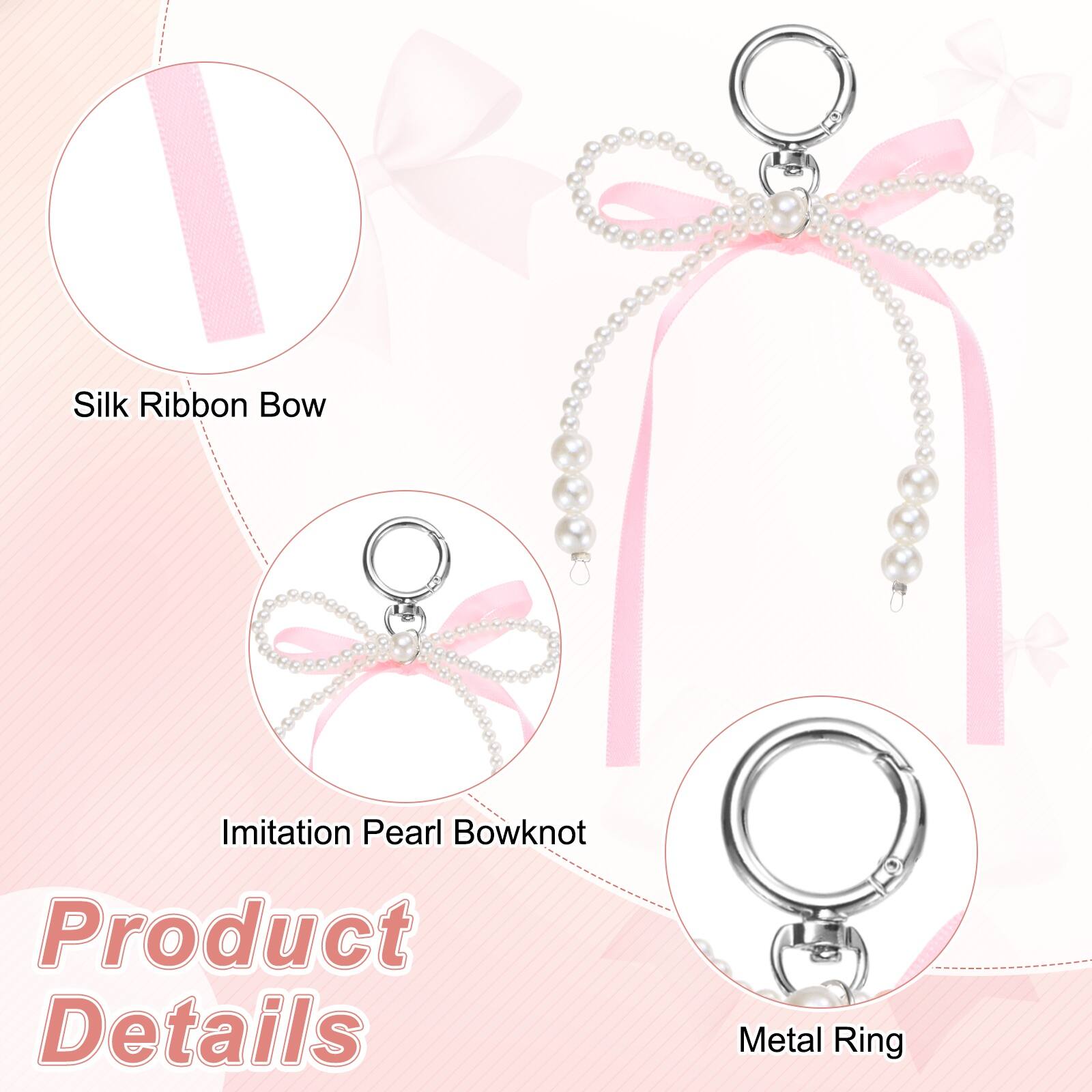 Silk Ribbon Bow  
Imitation Pearl Bowknot  
Product Details  
Metal Ring