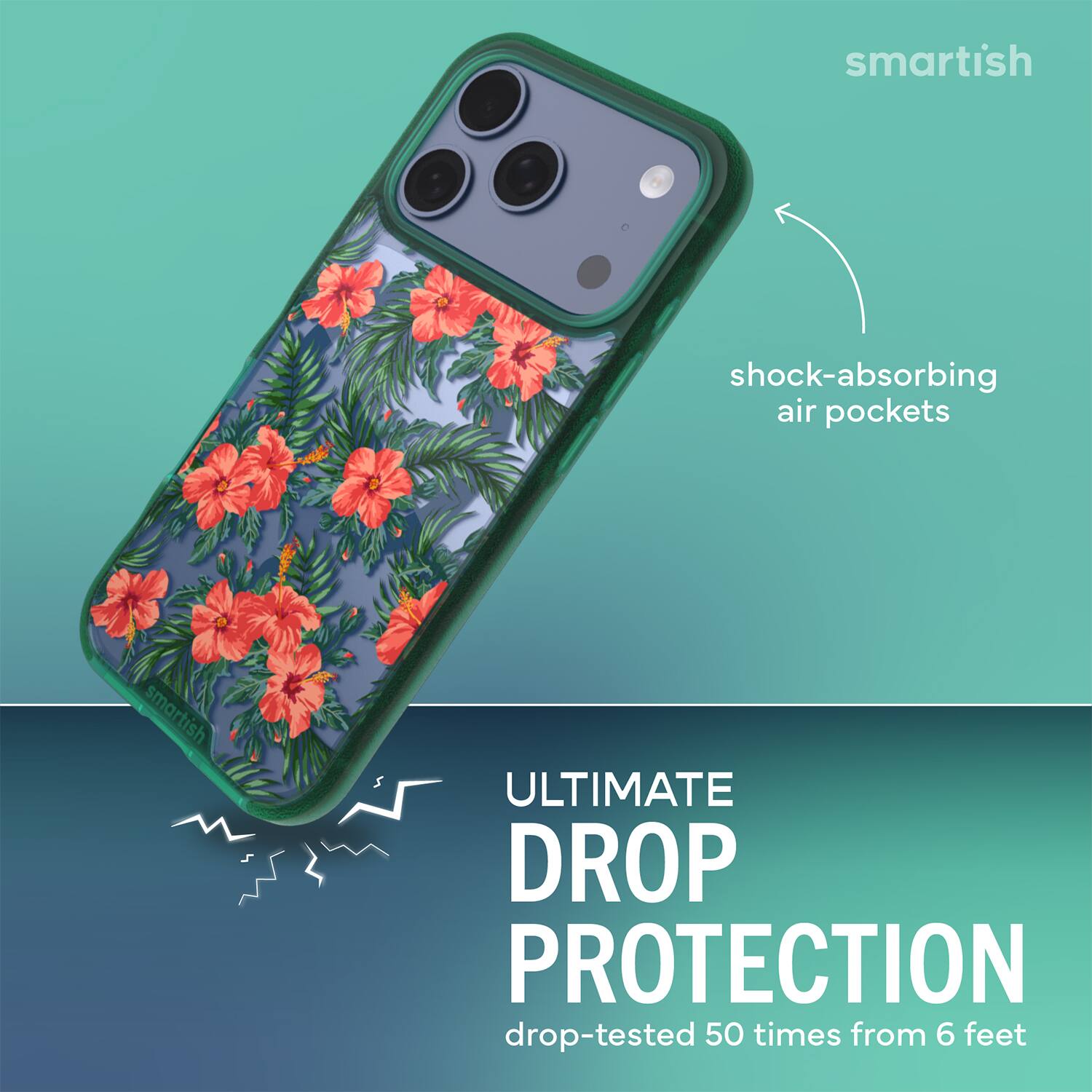 smartish shock-absorbing air pockets smartish ULTIMATE DROP PROTECTION drop-tested 50 times from 6 feet