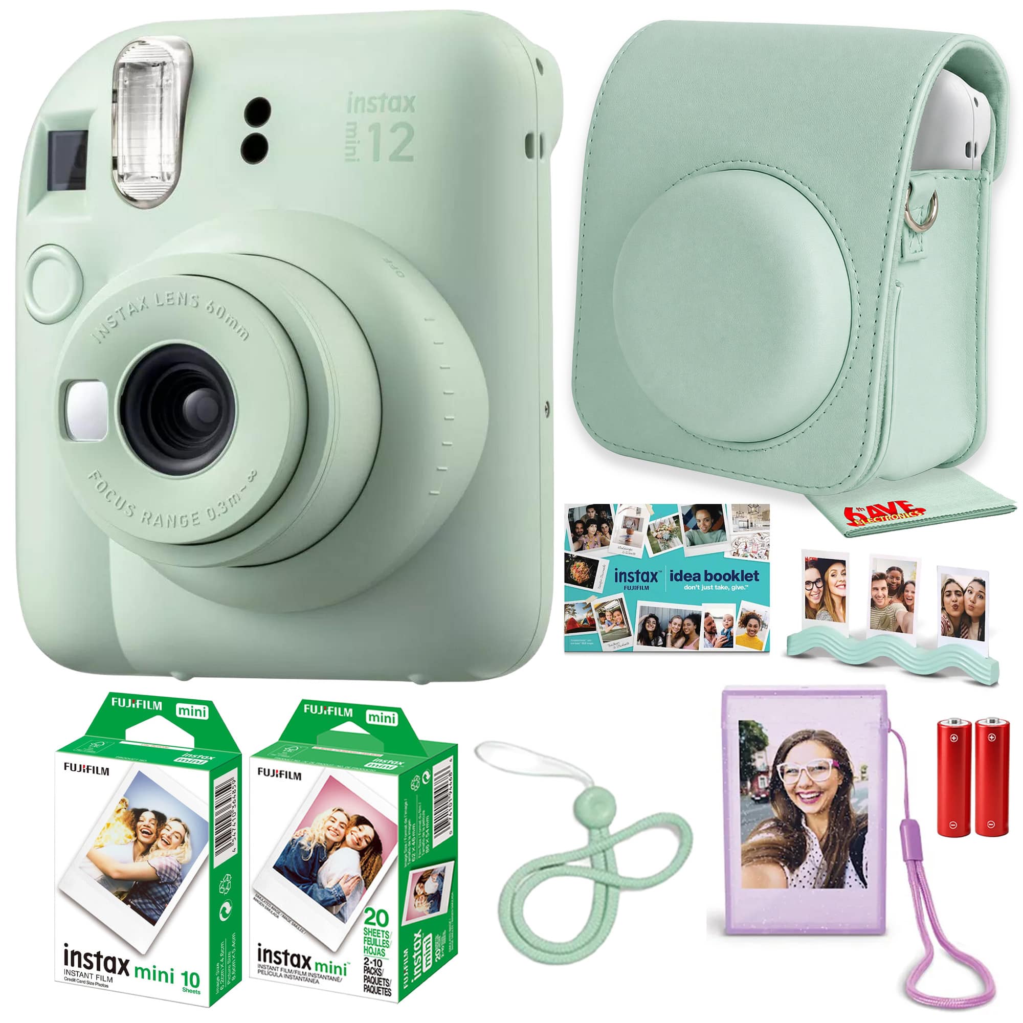 Fujifilm - Instax Mini 12 Instant Film Camera, Bundle + 30 Films + More - Green