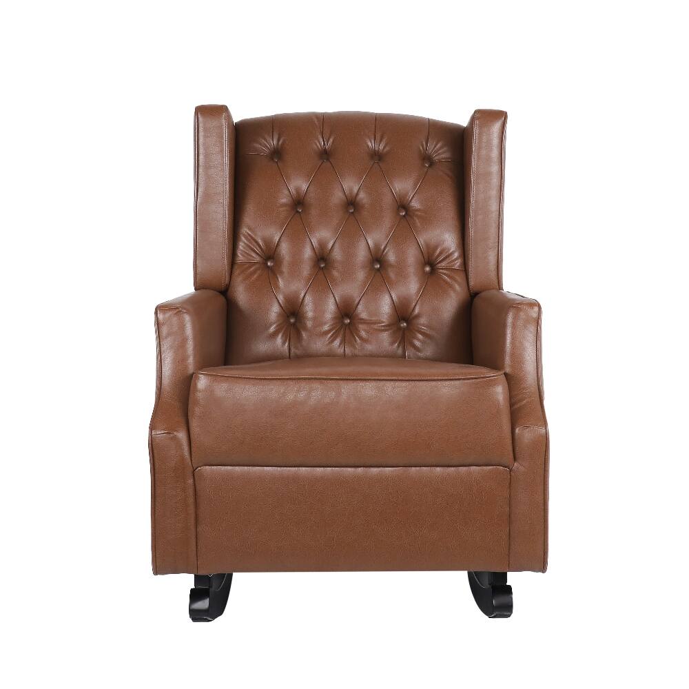 Angle. Loheer - Loheer Rocking Chair Nursery Wingback Solid Wood Armchair - Cognac.