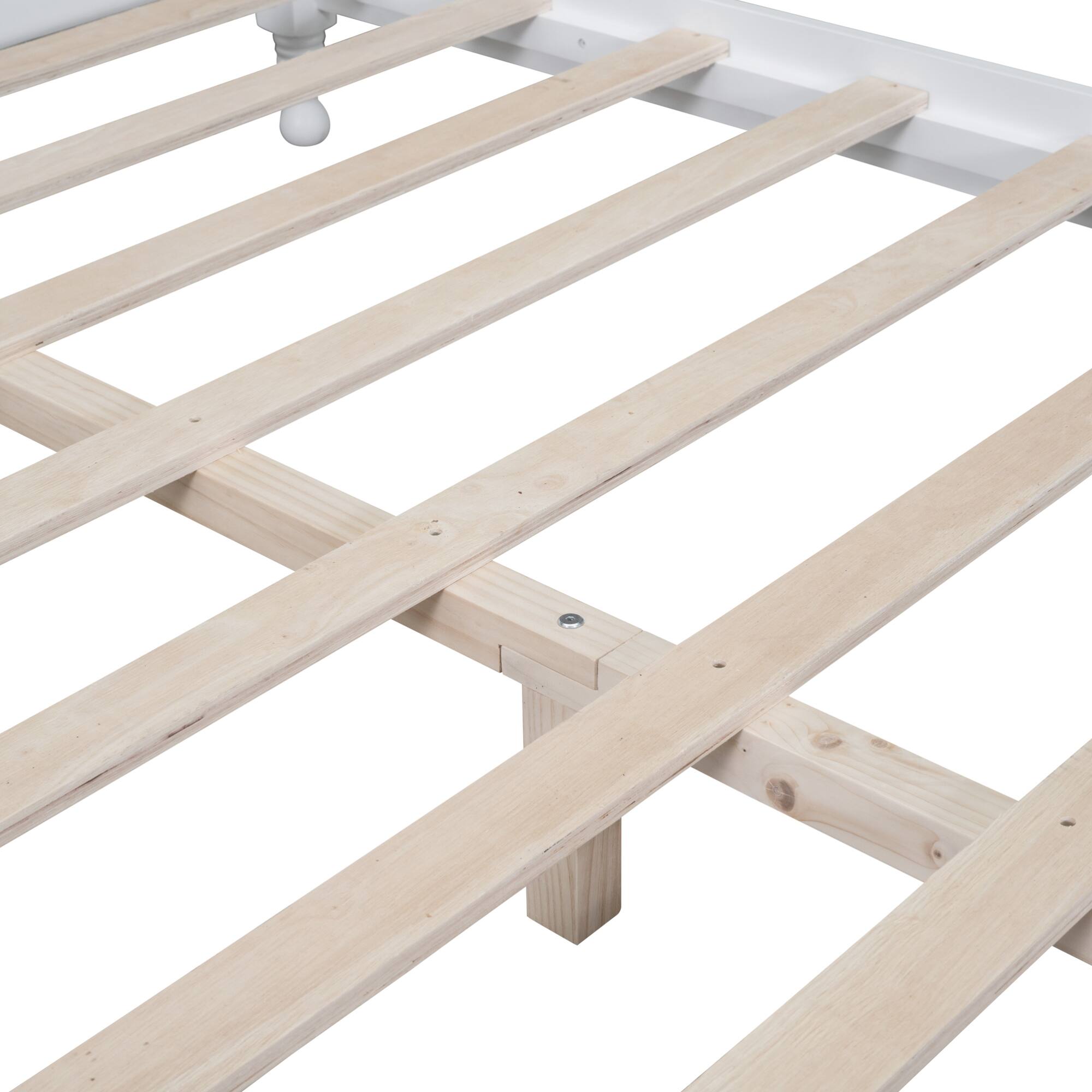 Alt View 7. GOODSILO - Full Size Retro Wood Platform Bed Frame with Wooden Slat Support and Elegant Headboard - White.
