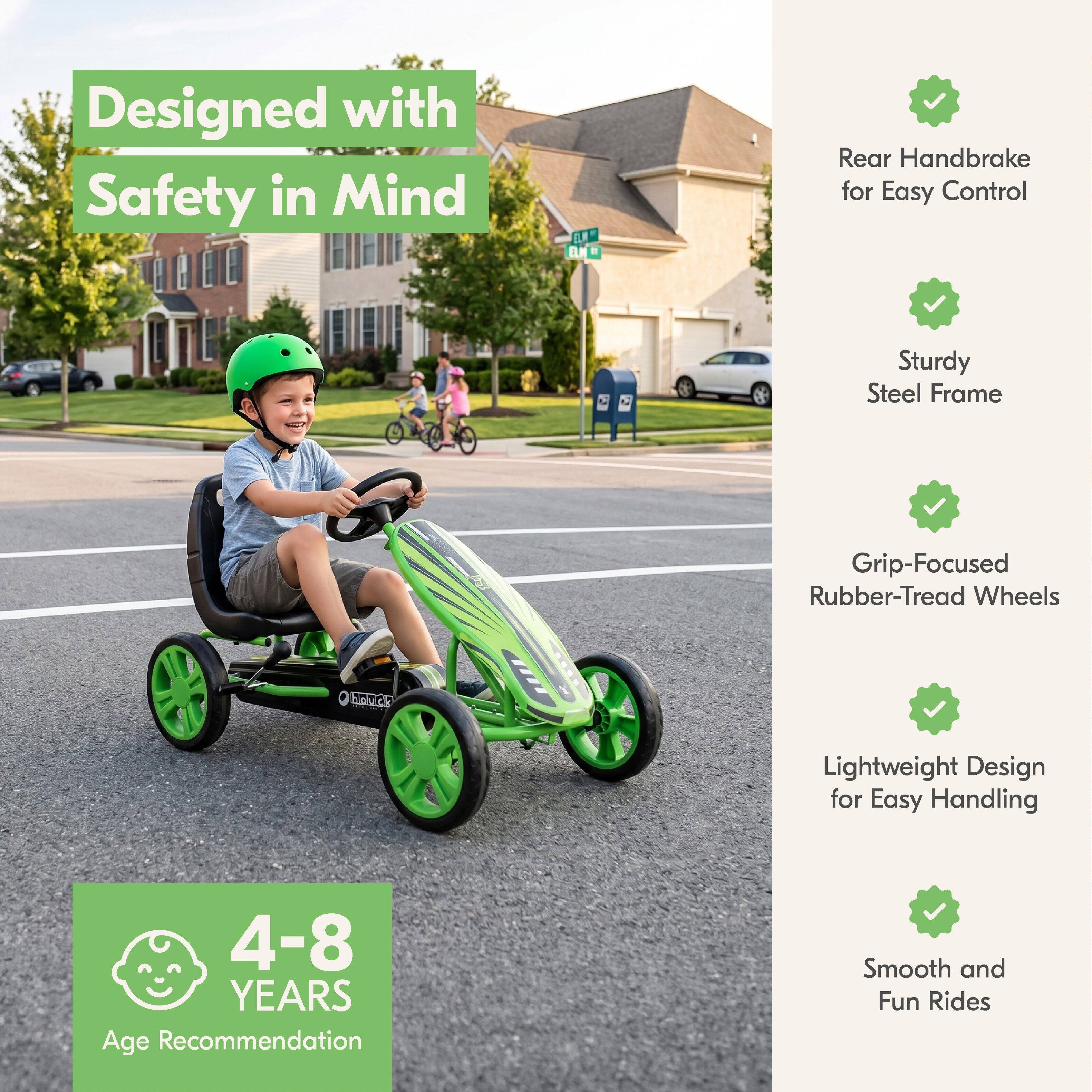 Designed with Safety in Mind

- Rear Handbrake for Easy Control
- Sturdy Steel Frame
- Grip-Focused Rubber-Tread Wheels
- Lightweight Design for Easy Handling
- 4-8 YEARS Age Recommendation
- Smooth and Fun Rides
