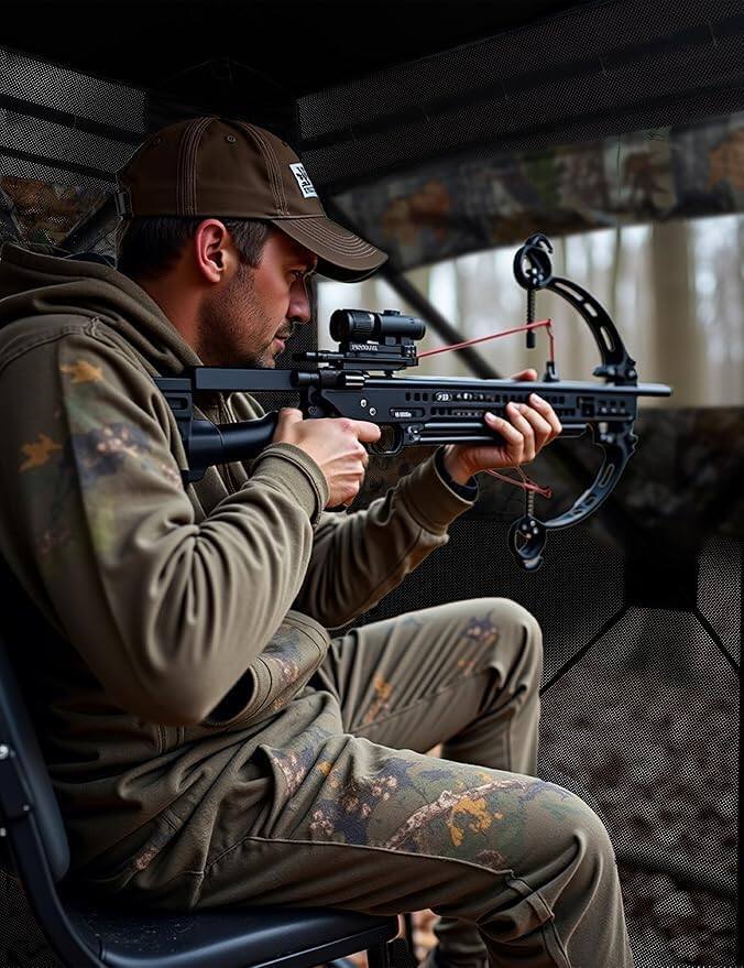 Left. Homhougo - Hunting Blind, 2-3 People Hunting Tent, 58" 58" 66" H with 270° See Through Windows and Silent Magnetic - ‎Camouflage.