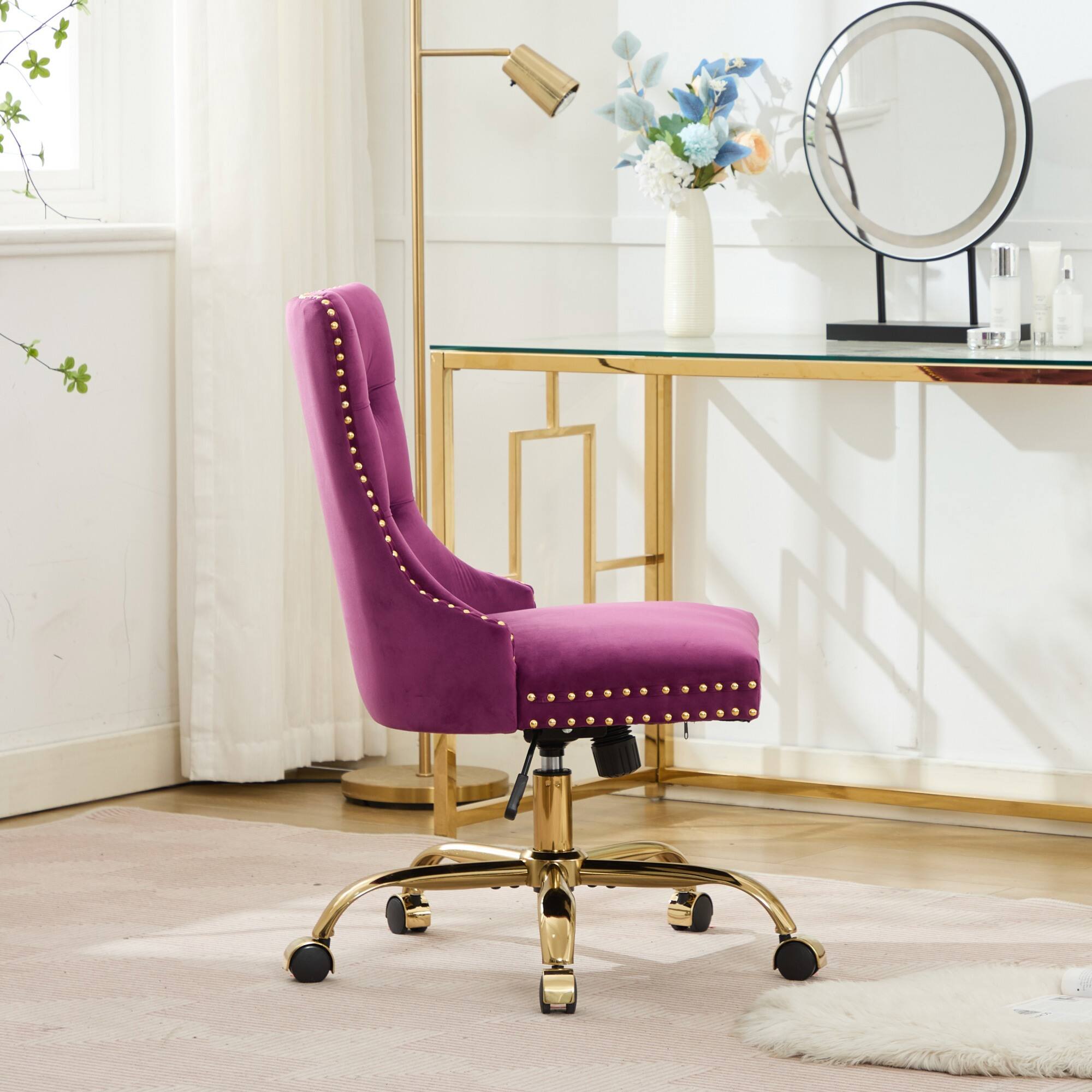 Alt View 4. Spaco - Spaco Office Chair, Executive Chair with Modern Chenille, Tufted Button, Chrome Base, Adjustable Swivel, for Home Office - Purple.