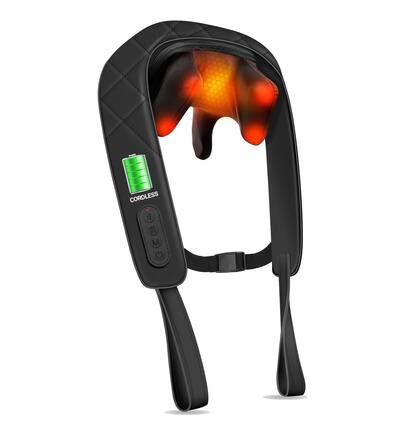 Front. Dazzed Corner - Cordless Neck Massager with Heat, 4D Shiatsu Deep Tissue - Black.