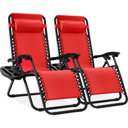 Best Choice Products - Set of 2 Zero Gravity Lounge Chair Recliners for Patio, Pool w/ Cup Holder Tray - Crimson Red