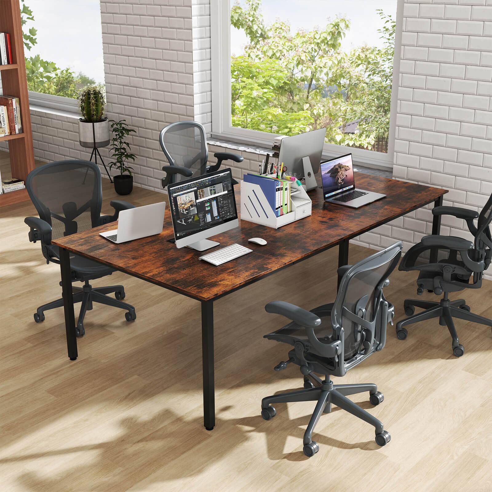 Alt View 1. Costway - Costway 1 PCS 95" x 48" Large Meeting Table Seats up to 10 People 2 Cable Grommets for Office - Brown.