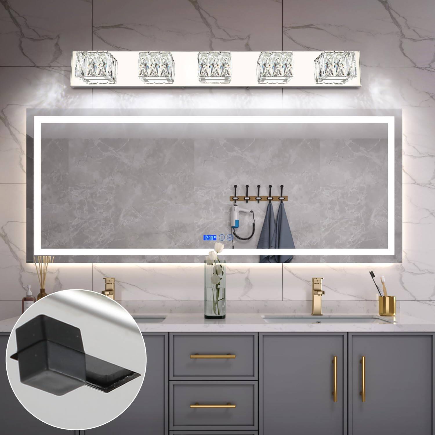 Alt View 1. Comfort Essence - Modern Bathroom Vanity Light Led cct Dimmable Lighting Fixtures Crystal Chrome Lights Over Mirror - Chrome-Not Dimmable 27.6"-4 Lights.
