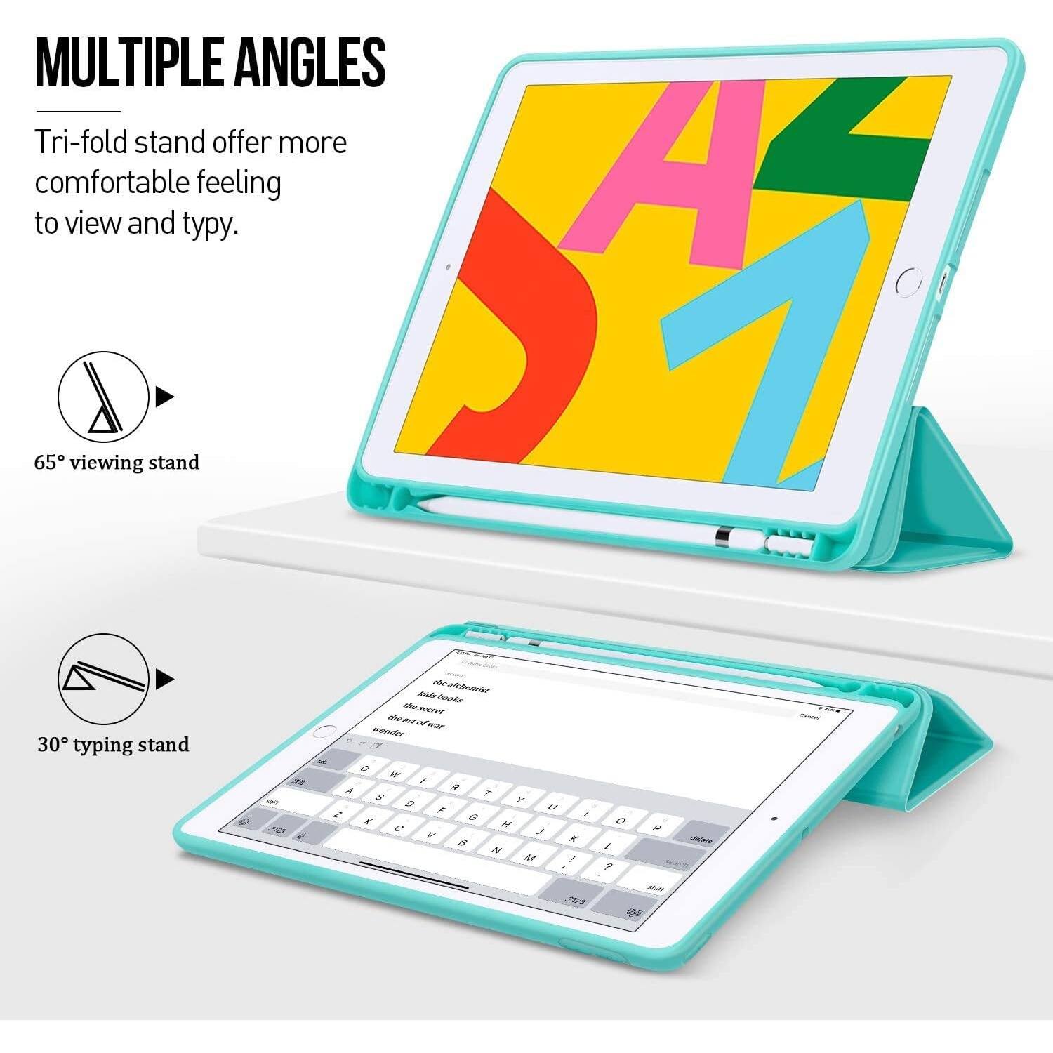 MULTIPLE ANGLES: Tri-fold stand offers more comfort for viewing and typing. 65 viewing stand and 30 typing stand.