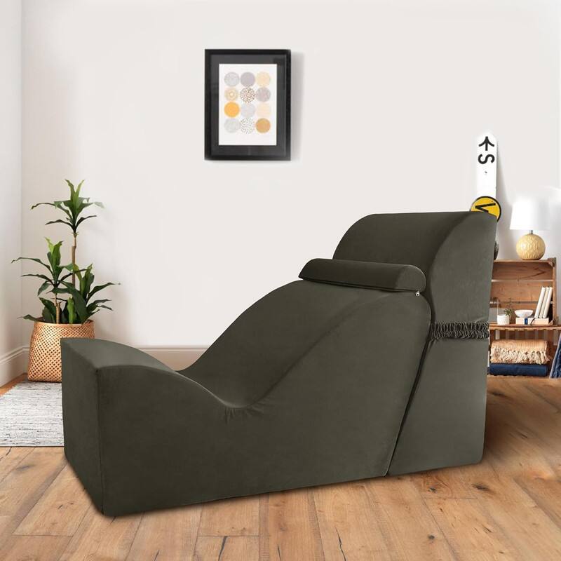 Left. wowmax - Modern Velvet Chaise Lounge - Ergonomic Yoga Chair w/ Curved Design for Bedroom or Living Room - Coffee.