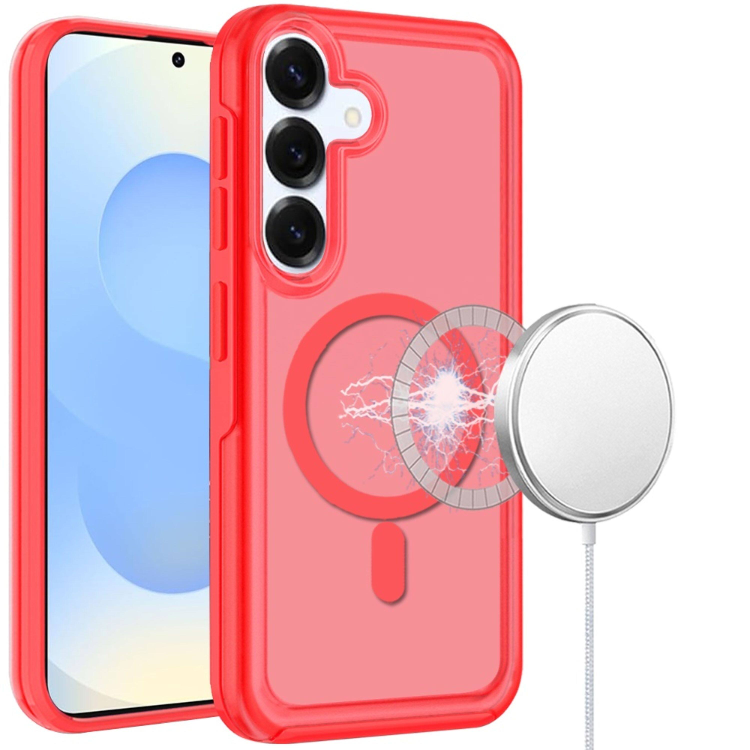 Front. Kitcheniva - Magnetic Circle Sleek Hybrid Cover Plus Tempered Glass For Samsung S25 Plus/S24 Plus Red - Red.