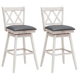 Costway - Set of 2 Barstools Swivel Counter Height Chairs w/Rubber Wood Legs - Antique White