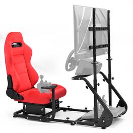 Dardoo - Racing Simulator Mount with Red Suede Seat & TV Stand, for Logitech G29 G923, for Thrustmaster T248 - Red & Black