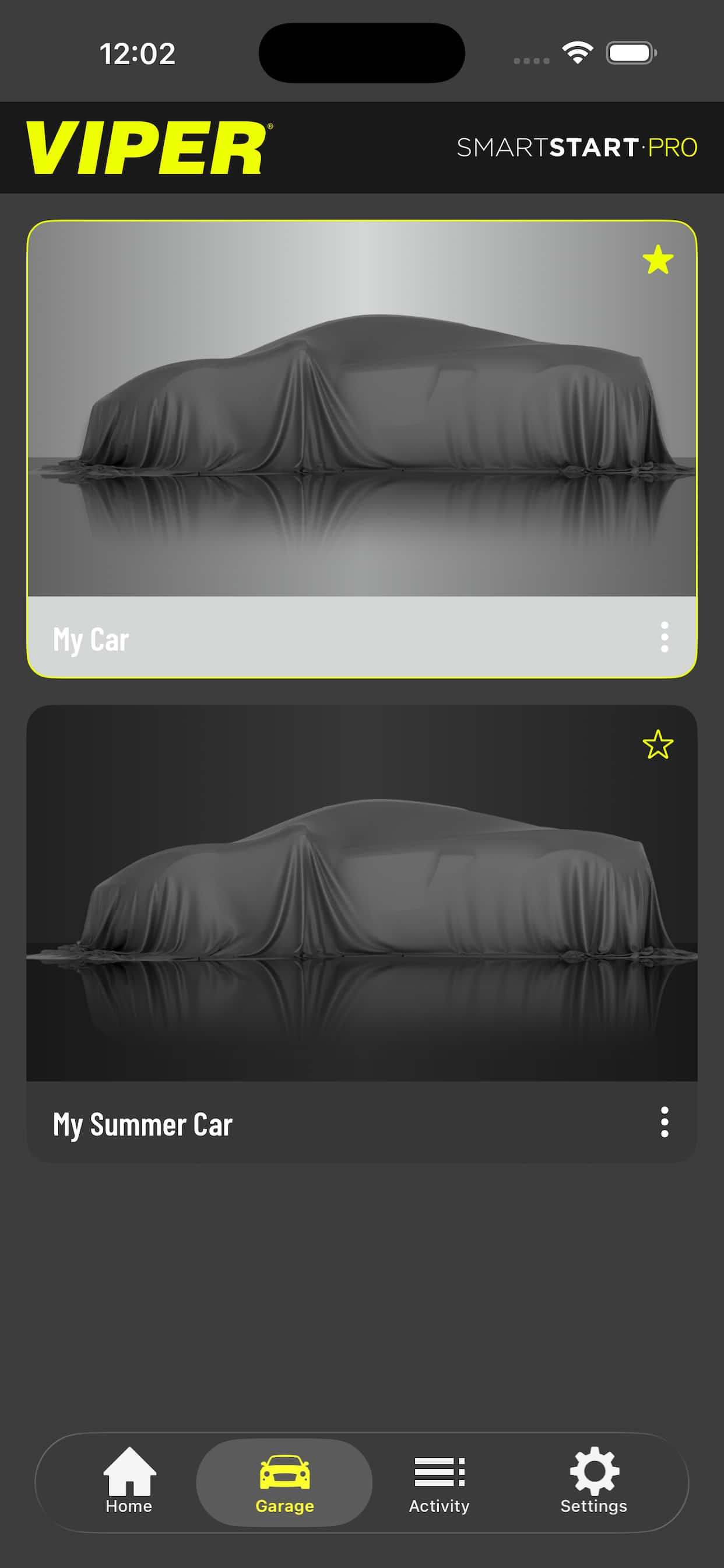 12:02
VIPER
SMARTSTART-PRO
My Car
My Summer Car
Home Garage Activity Settings