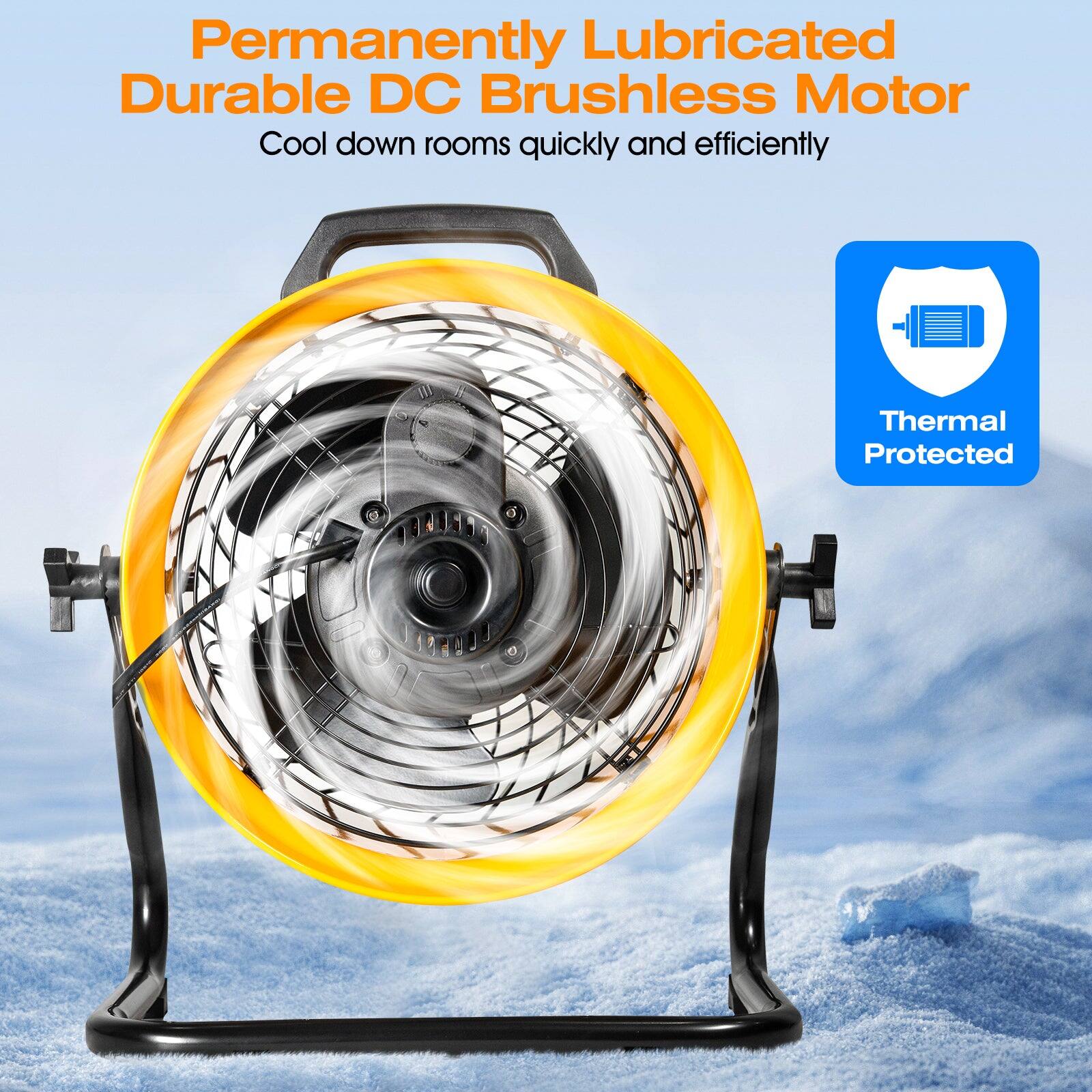 Permanently Lubricated Durable DC Brushless Motor  
Cool down rooms quickly and efficiently  
Thermal Protected