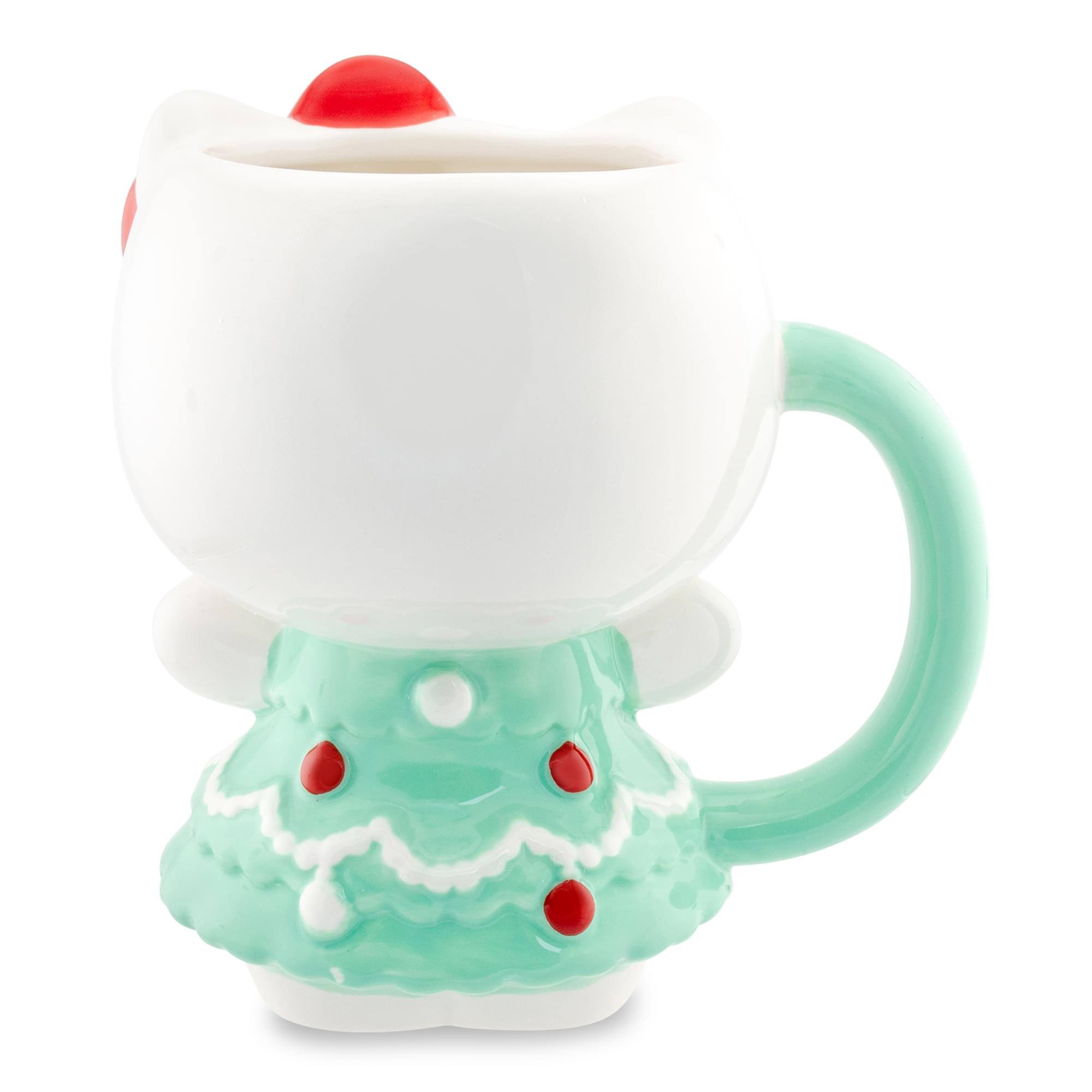 Alt View 1. Silver Buffalo - Sanrio Hello Kitty Holiday Tree Dress 3D Sculpted Ceramic Mug | Holds 20 Ounces - Green.