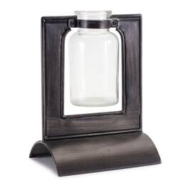 BreeBe - Glass Bottle Vase in Metal Holder 8"H - Black