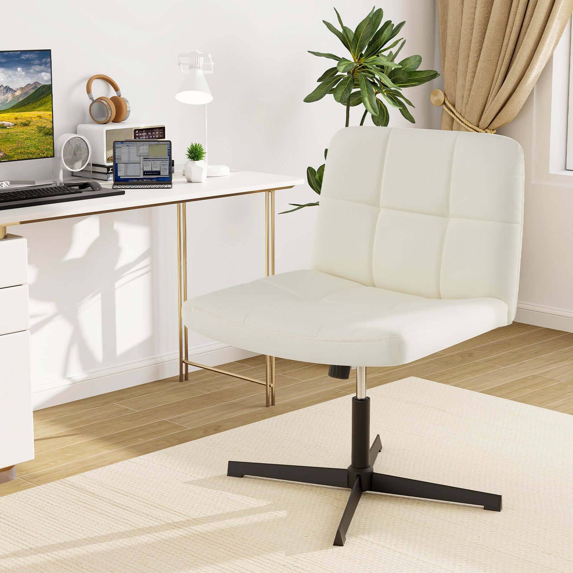 Alt View 3. Costway - Costway Criss Cross Chair Cross-legged Office Chair with Oversized U-shaped Seat No Wheels Beige - Beige.