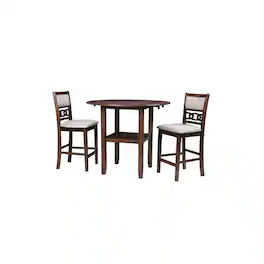 FurniFact - Brown Cherry 3 Piece Drop Leaf Table and 2 Chairs, Small Round Dining Table Set - Red