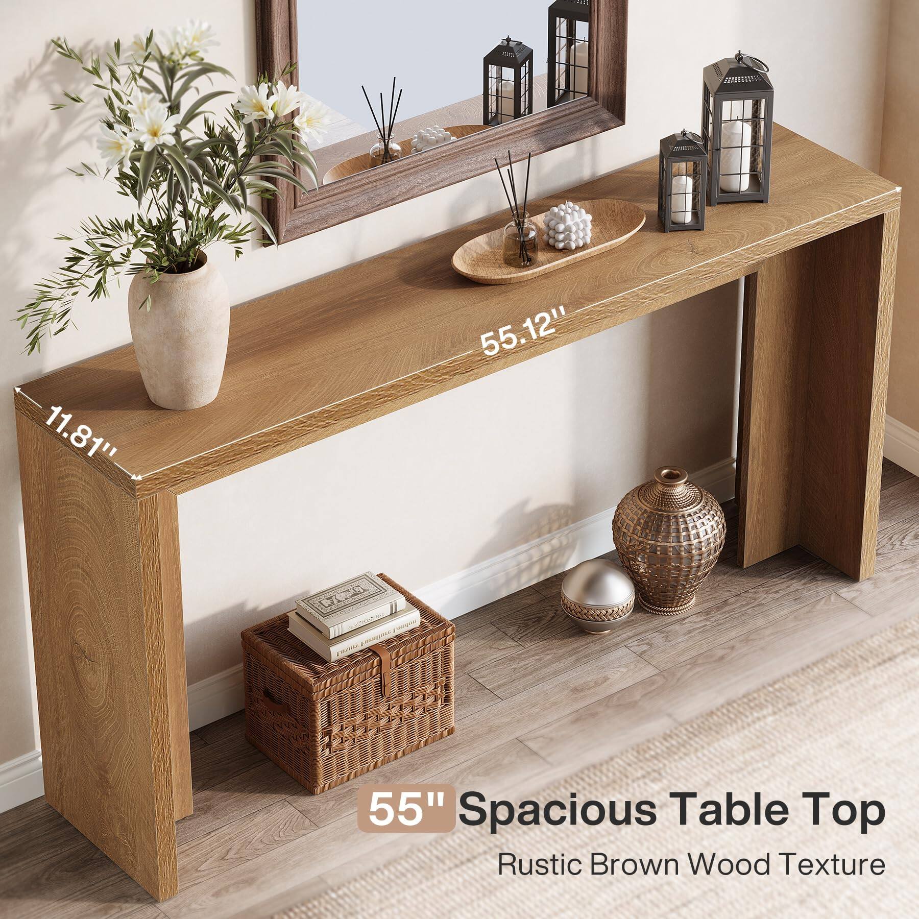 Tribesigns 55 Inch Farmhouse Console Table, Wooden Couch Table Behind ...