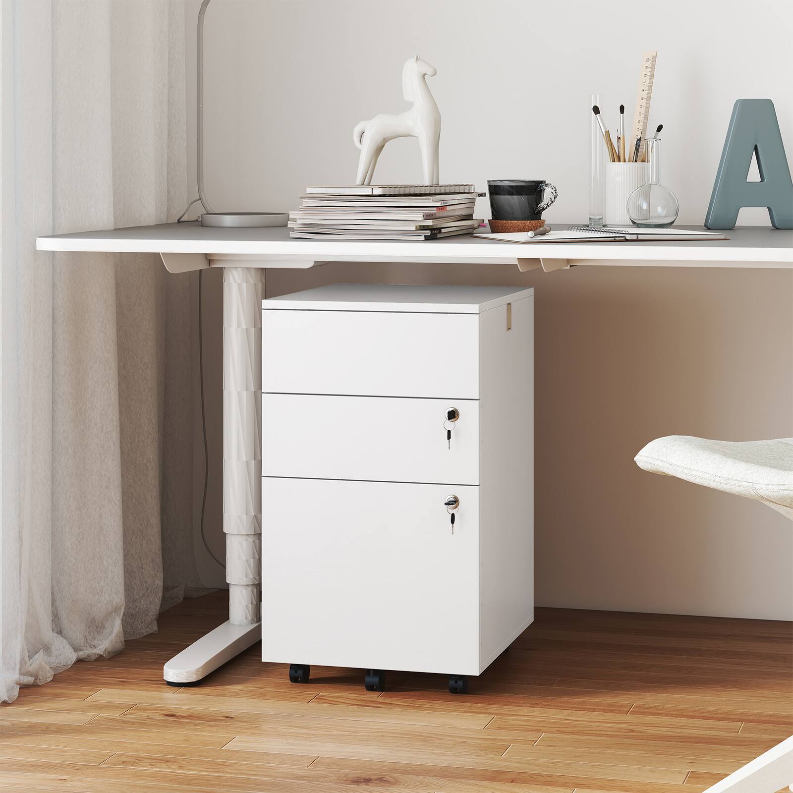 Alt View 3. Gymax - Gymax 3-Drawer File Cabinet Rolling File Organizer w/ Lock & 4 Keys for Letter/Legal/A4 White - White.