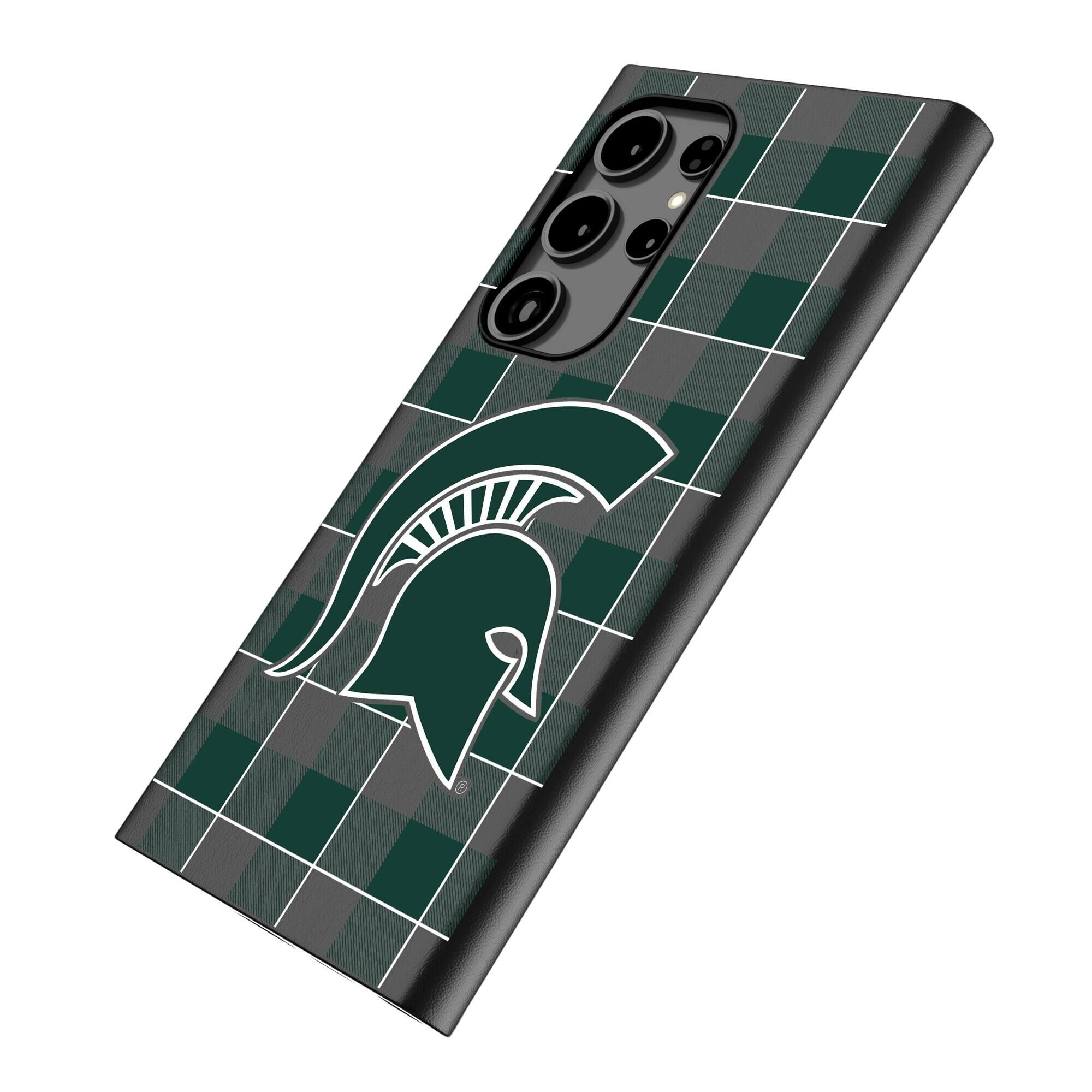 Alt View 1. Keyscaper - Michigan State Spartans Plaid Galaxy Magnetic Bump Case - S24 - Black.