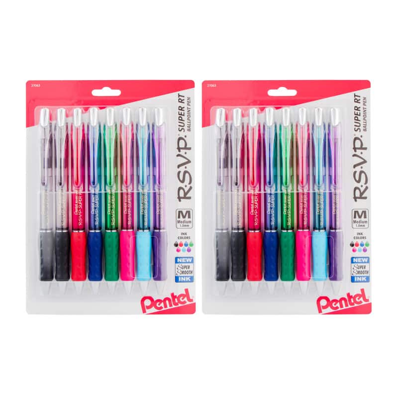 Pentel - R.S.V.P. Super RT Retractable Ballpoint Pen, Assorted, 8 Per Pack, 2 Packs