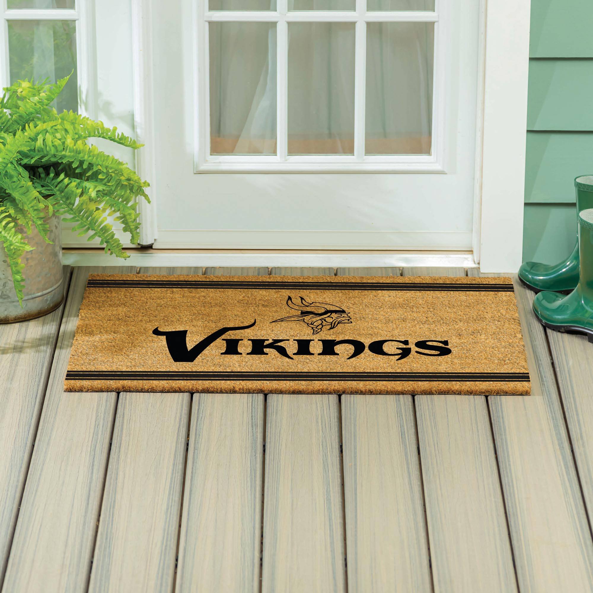 Alt View 3. Evergreen Enterprises - Minnesota Vikings 24" x 36" Outdoor Monochrome Team Logo Coir Mat - Brown.