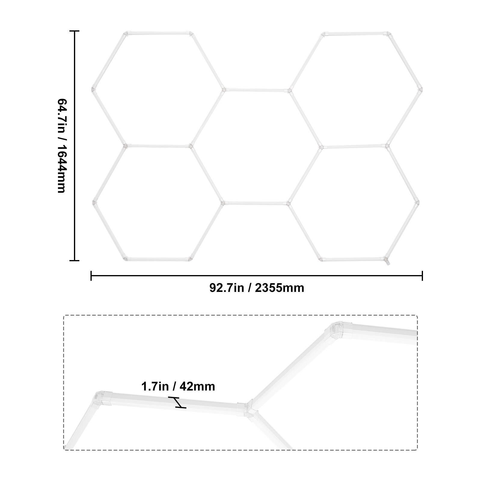 64.7in / 1644mm  
92.7in / 2355mm  
1.7in / 42mm