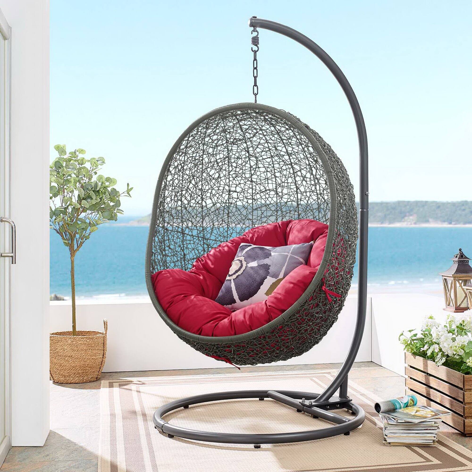 Alt View 5. Modway - Hide Outdoor Patio Swing Chair With Stand by Modway - Gray Red.