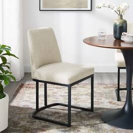 Amplify Sled Base Upholstered Fabric Dining Side Chair by Modway - Black Beige