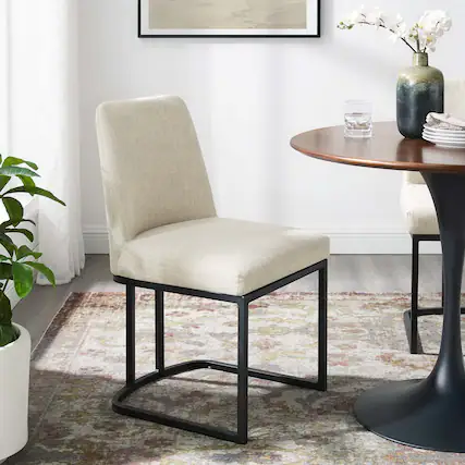 Front. Modway - Amplify Sled Base Upholstered Fabric Dining Side Chair by Modway - Black Beige.
