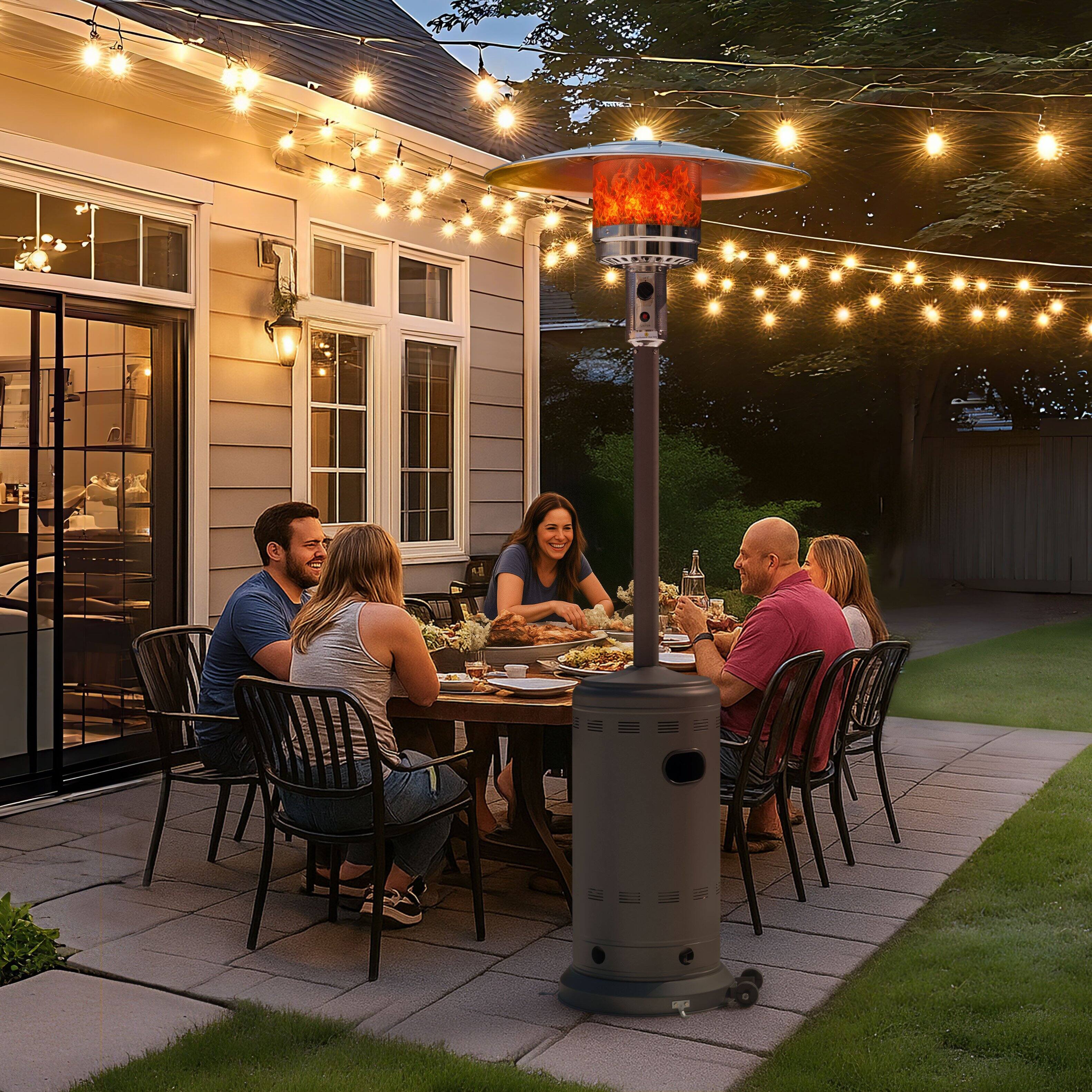 Alt View 7. Nuu Garden - Powder-Coated Propane Gas Outdoor Heater with Wheels, ETL Certified - sparkling gray.