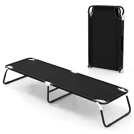 Costway - Folding Camping Bed Chaise Lounge Outdoor Portable Military Cot Sleeping Hiking Travel - Black