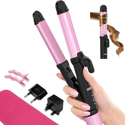 Front. DORLUKFU - Dual Voltage Curling Iron for Travel,110V-240V Curling Iron 1 inch with European Plug Adapter,2 in 1 Hair Straightener.