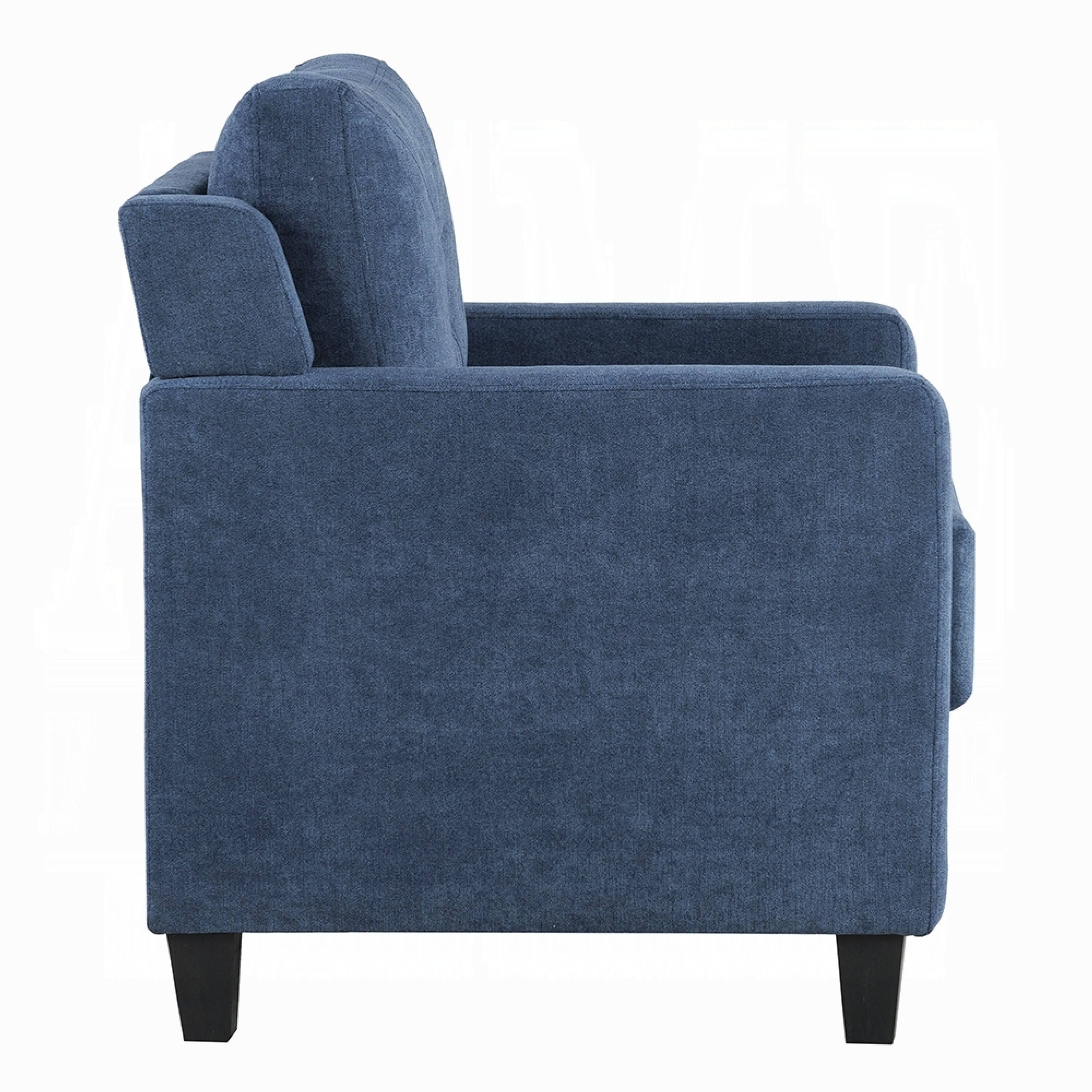 Alt View 3. Manhattan Lane - Royi Accent Chair, Track Armrest,  Fabric Seat with Tufted Backrest - Navy Blue, Black.